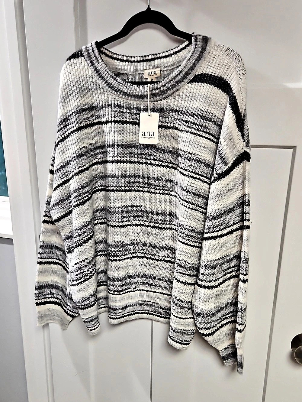 ana Striped Crew Neck Sweater in White & Black Size 2X NWT